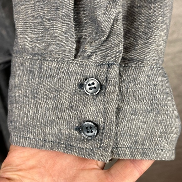 DIALOGUE Beachy Shirt Dress Linen Blend Small Petite Casual Chambray Tie Belt - Picture 8 of 14